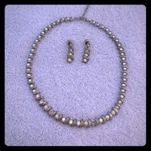 Faux Sliver/Stone Necklace and matching earrings